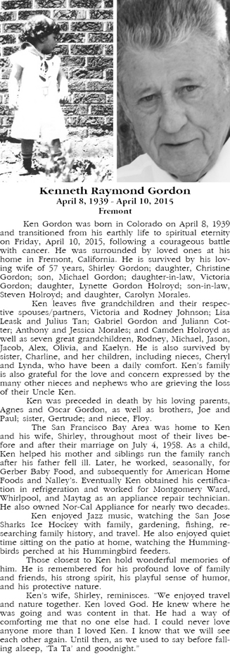 Kenneth Raymond Gordon obituary